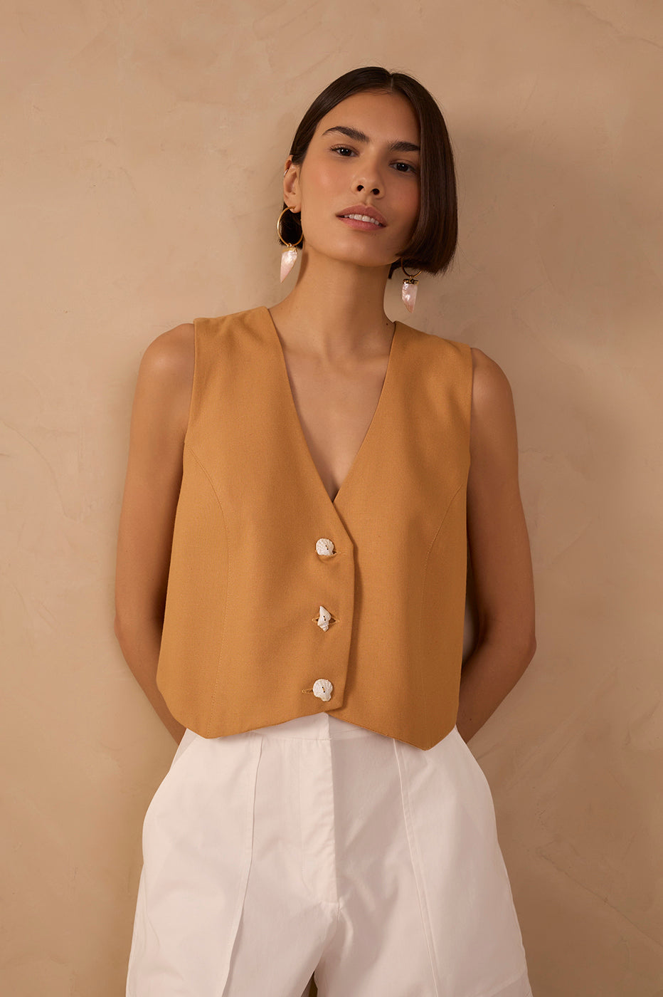 Linen Shell Buttons Vest
