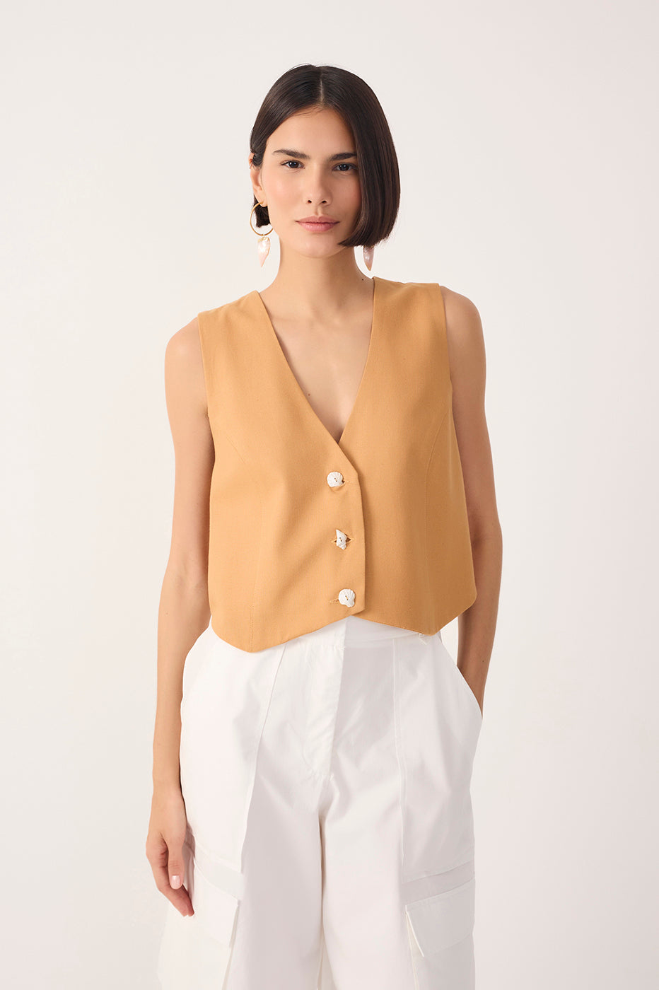 Linen Shell Buttons Vest
