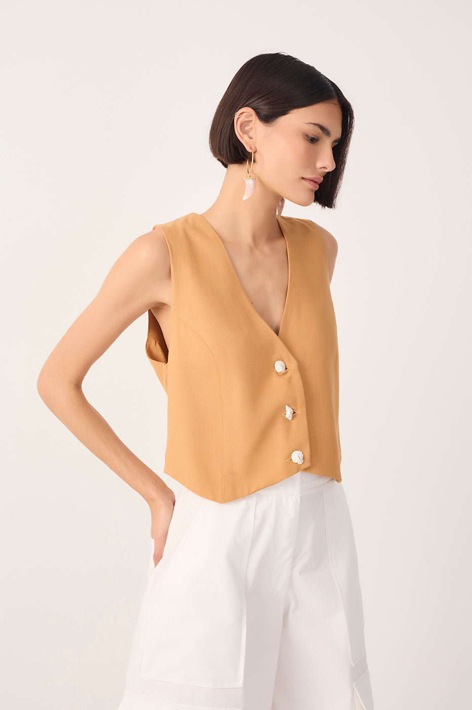 Linen Shell Buttons Vest