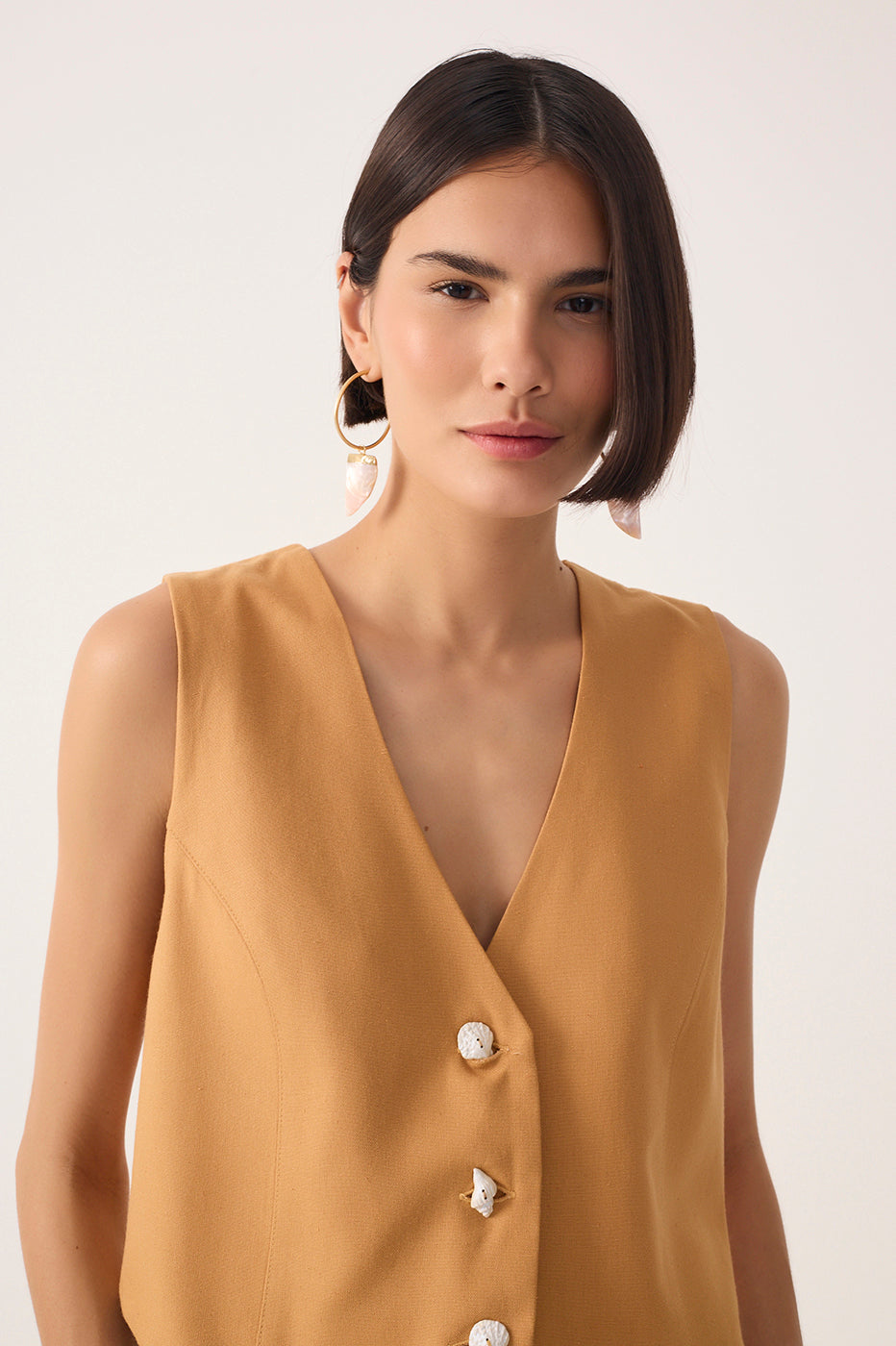 Linen Shell Buttons Vest