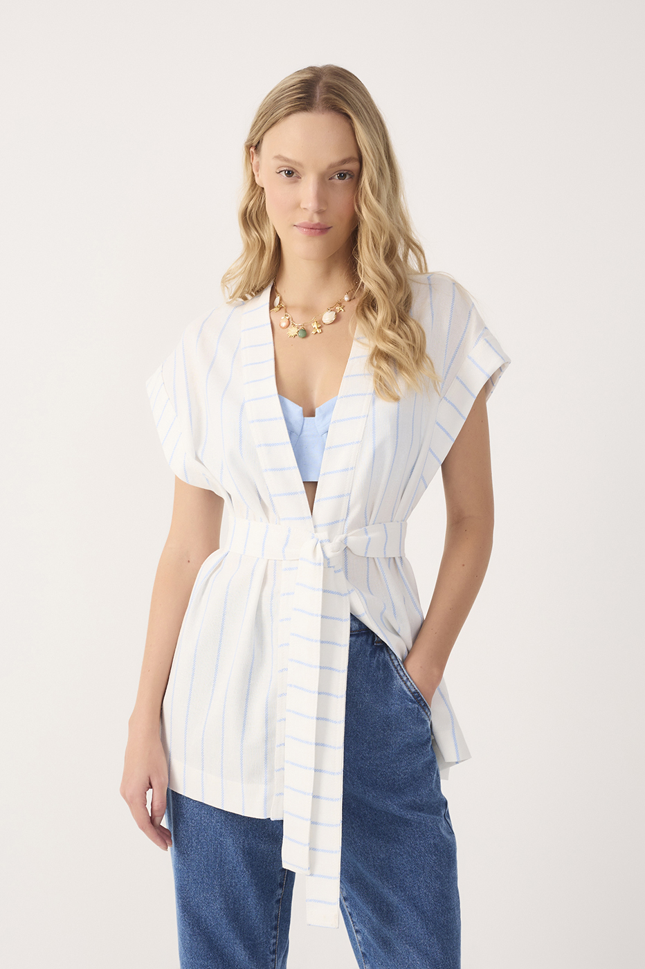 Off-White Stripes Front-Tie Linen Vest