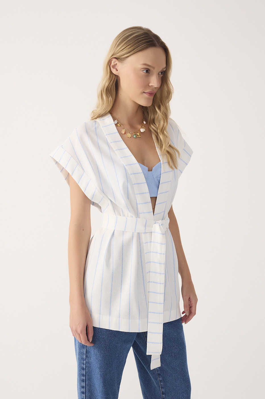 Off-White Stripes Front-Tie Linen Vest