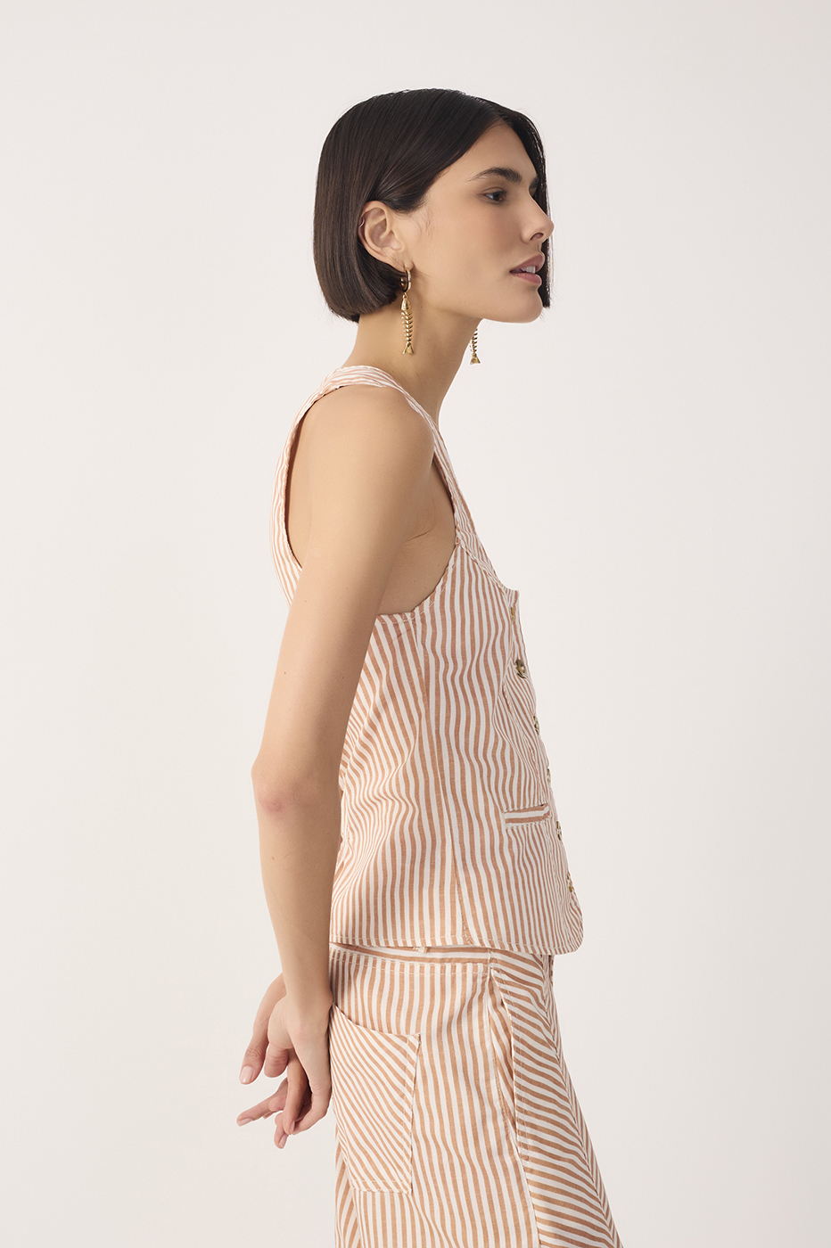 Red Stripes Topstitching Buttoned Twill Vest