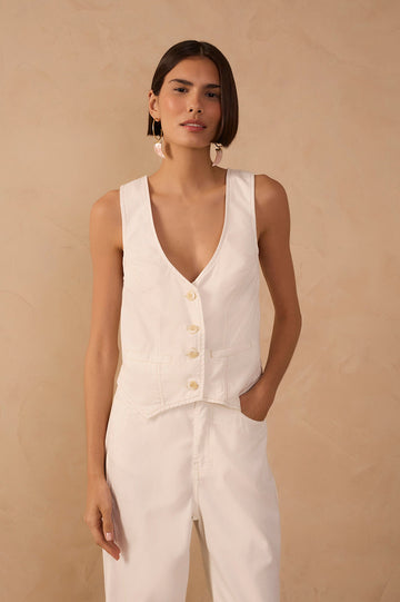 Off-White Buttoned Topstitching Twill Vest