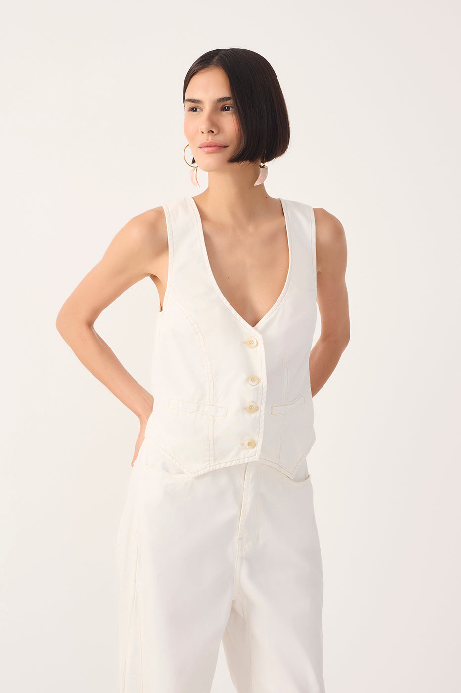 Off-White Buttoned Topstitching Twill Vest