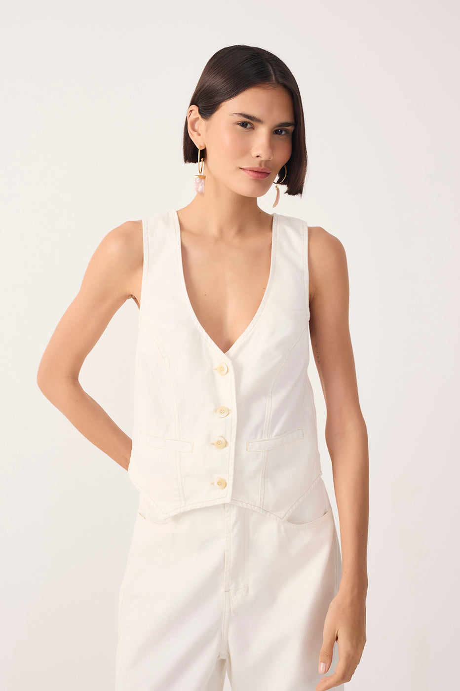 Off-White Buttoned Topstitching Twill Vest