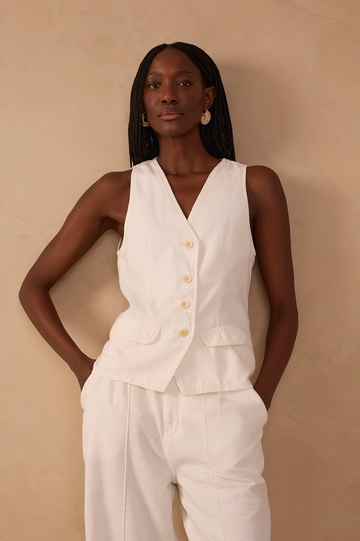 Off-White Buttoned Sleeveless Back Ties Twill Vest