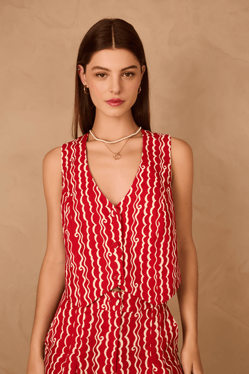 Red Atlantica Buttoned Sleeveless Vest