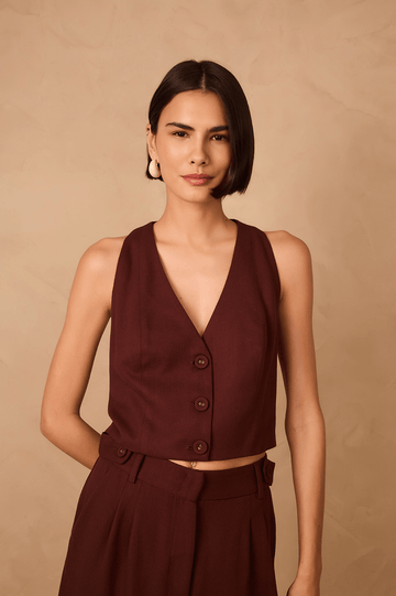Brown Caffeine Buttoned Sleeveless Tailored Vest