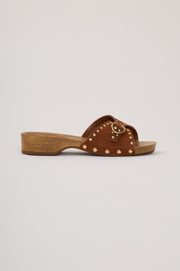 Brown Cedro Studded Side Buckle Sandal