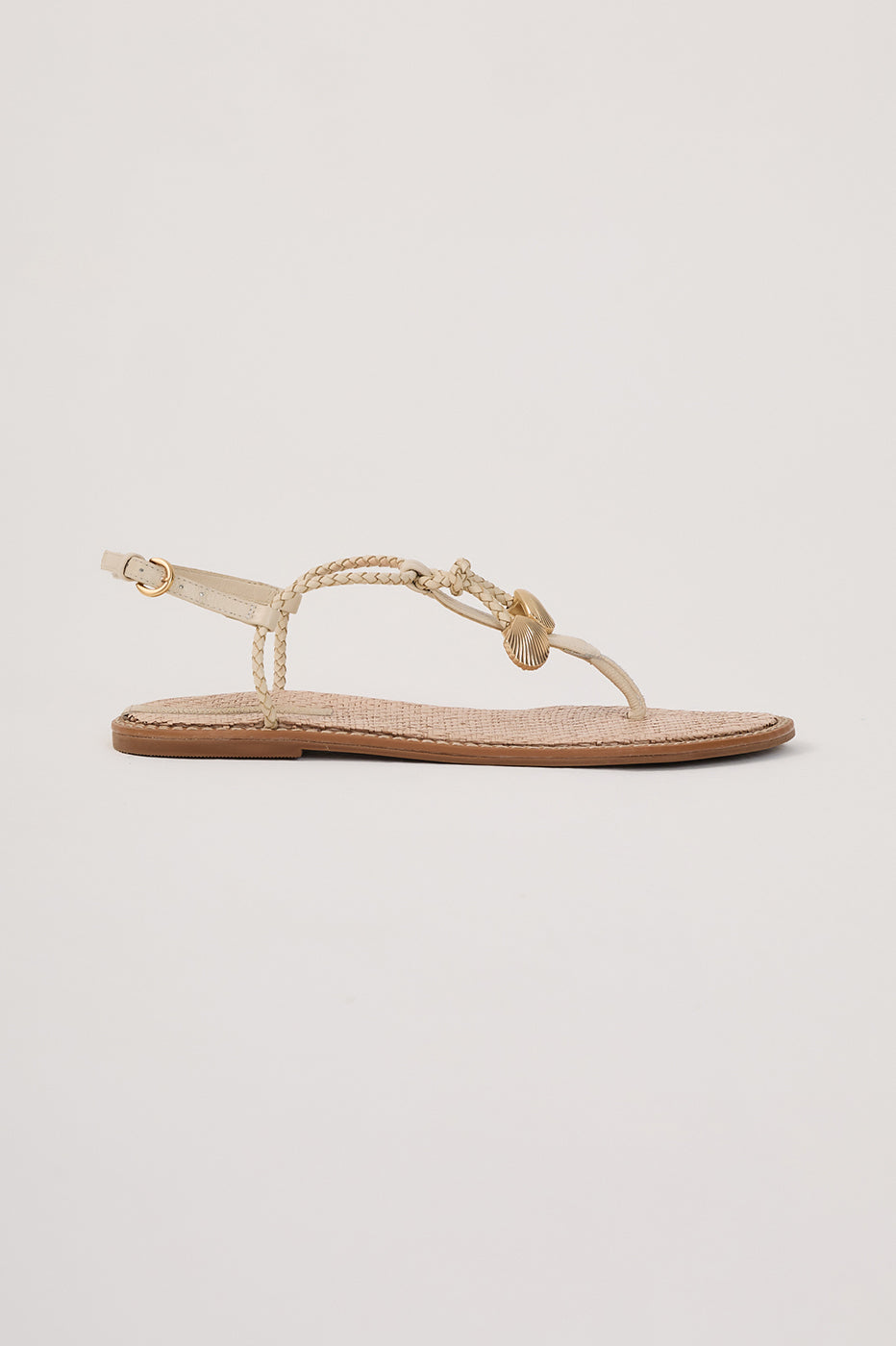 Beige Shell Pendant Flat Sandal