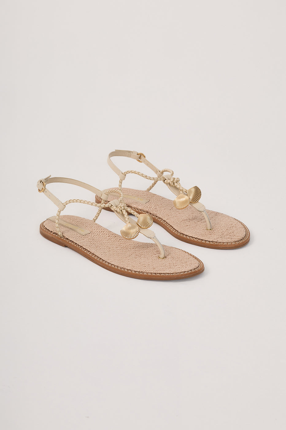 Beige Shell Pendant Flat Sandal