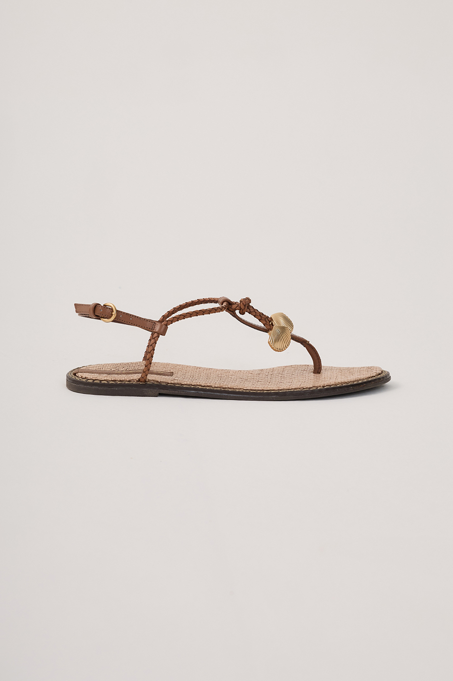 Brown Shell Pendant Flat Sandal