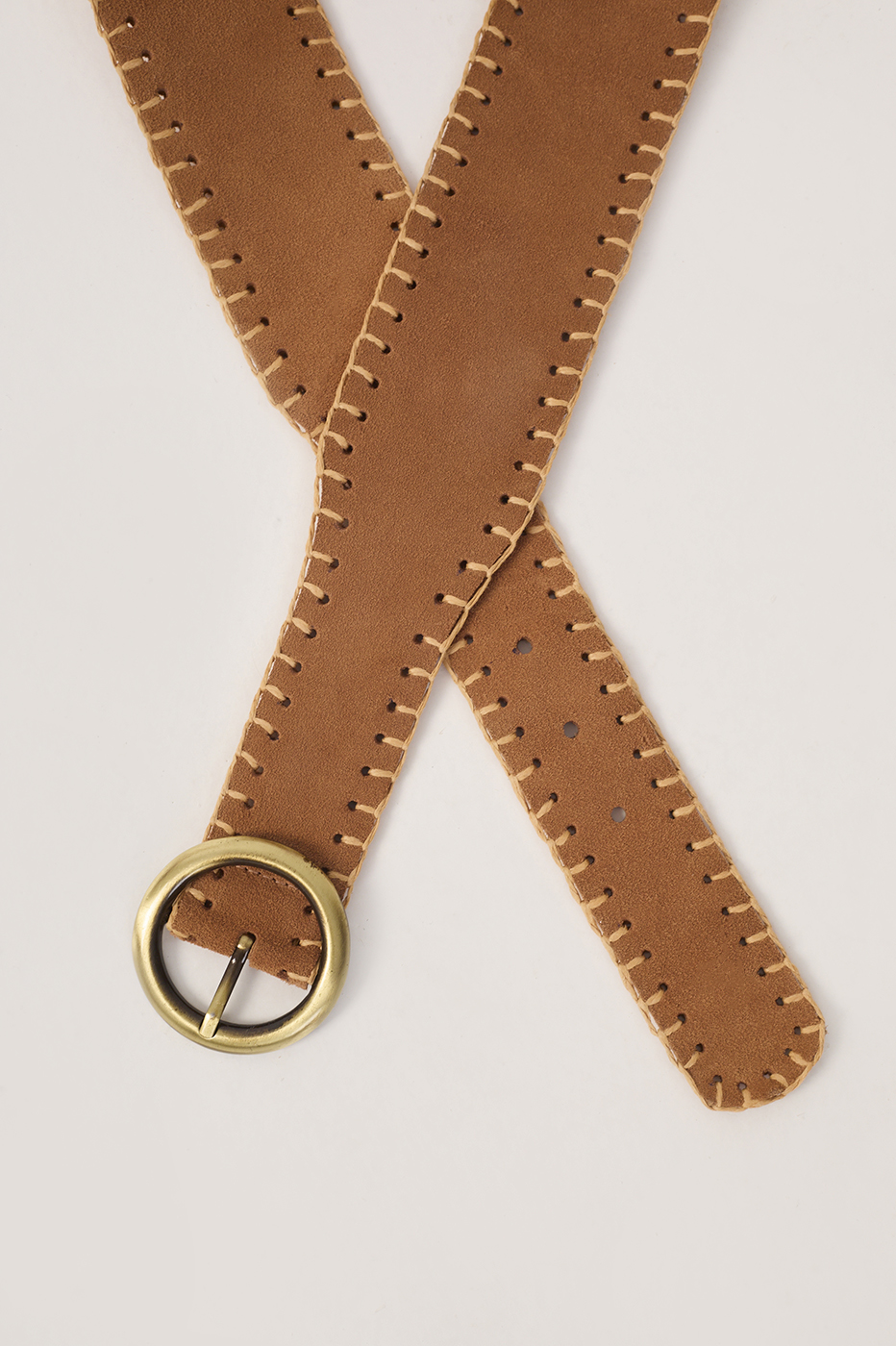 Ochre Straw Embroidered Suede Belt