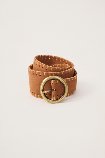 Ochre Straw Embroidered Suede Belt
