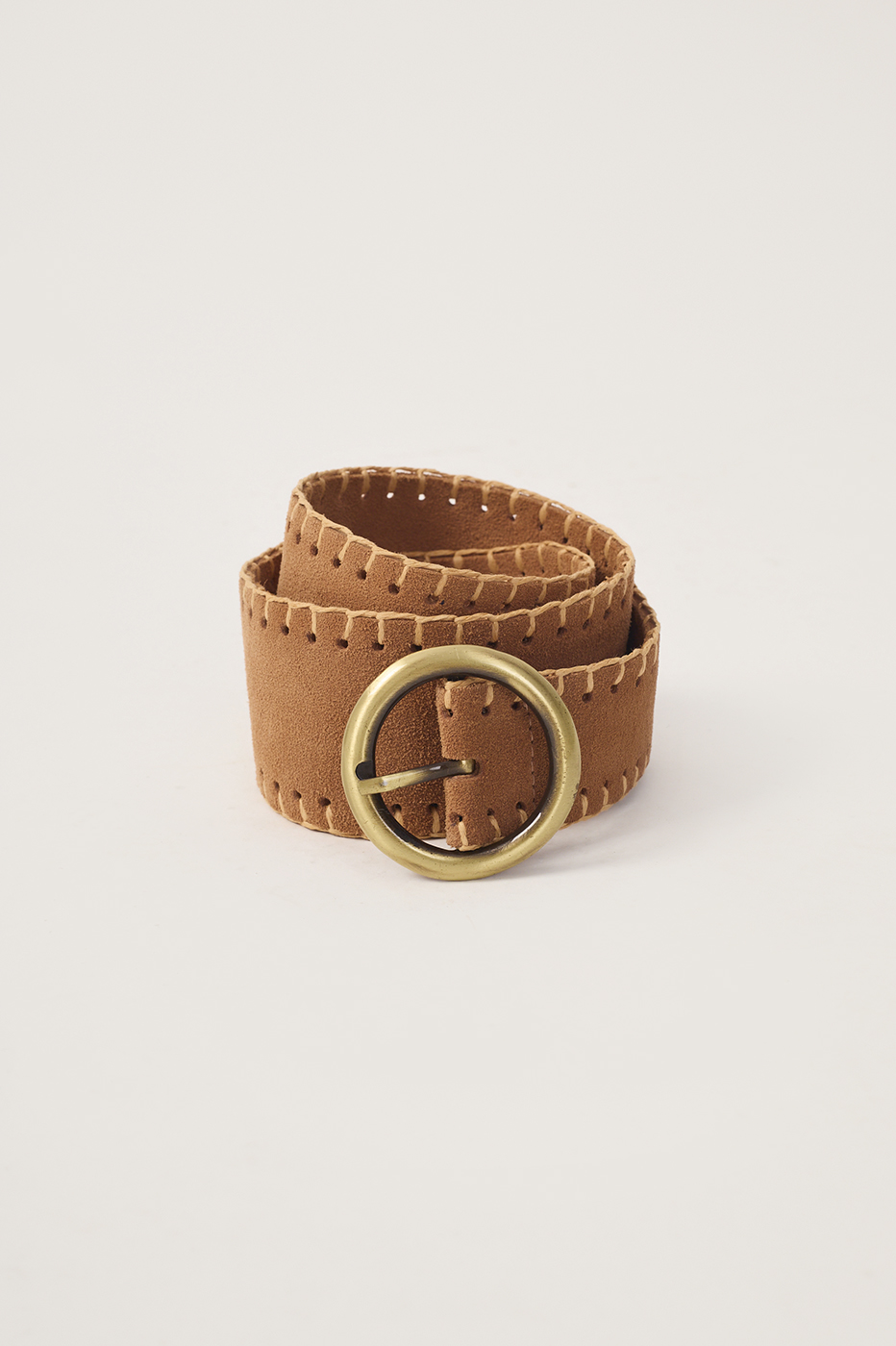 Ochre Straw Embroidered Suede Belt
