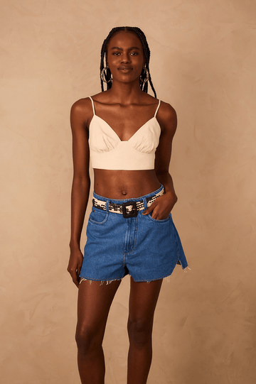 Natural And Gold Straw Buckled Belt