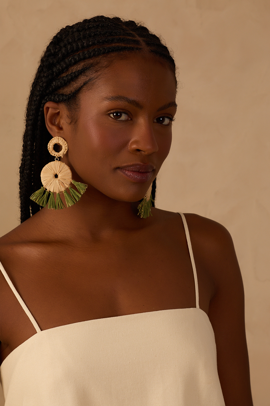 Beige Tropicana Straw Earrings