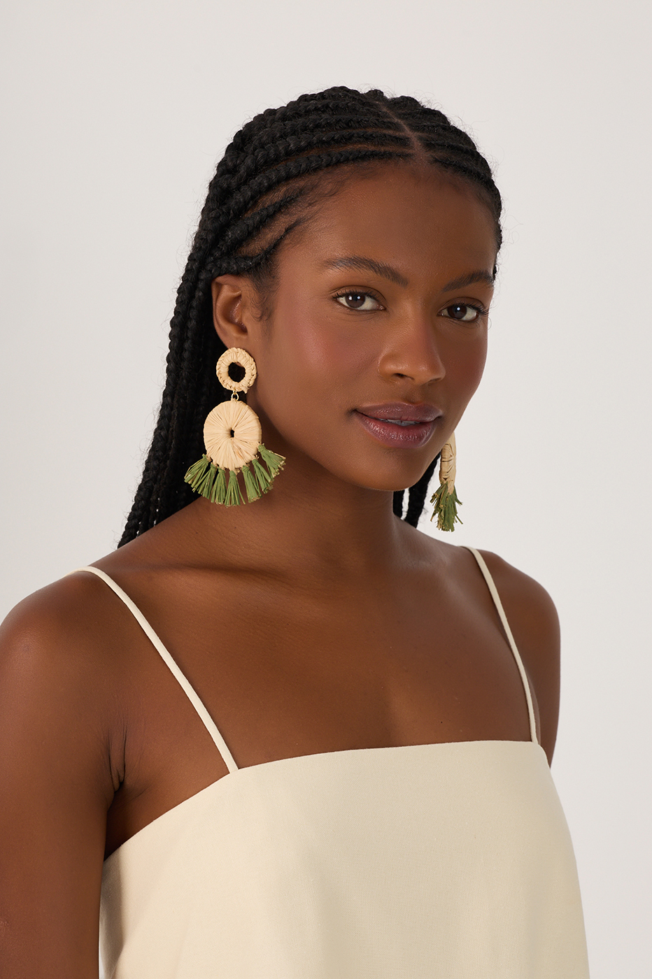 Beige Tropicana Straw Earrings