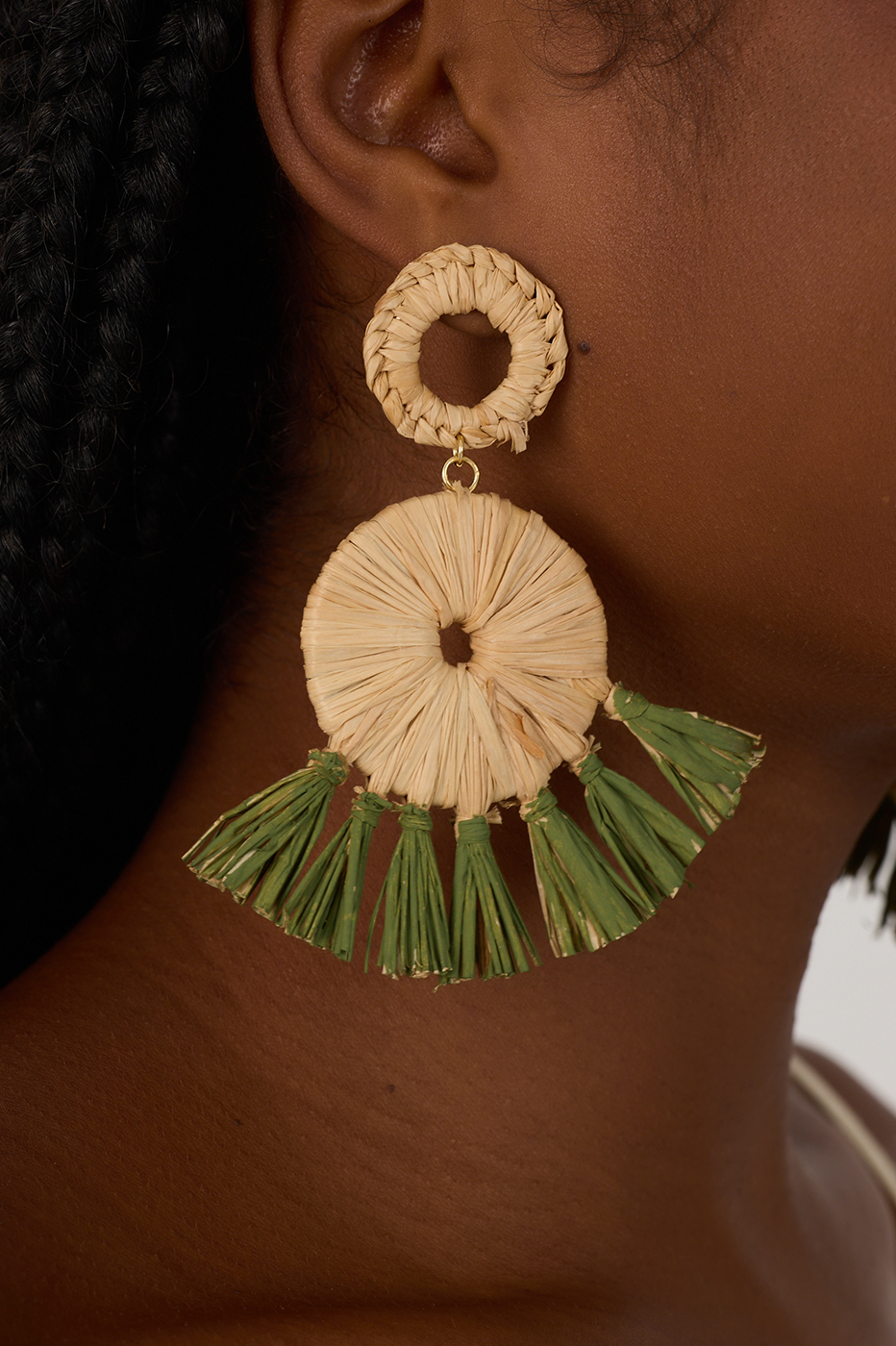 Beige Tropicana Straw Earrings