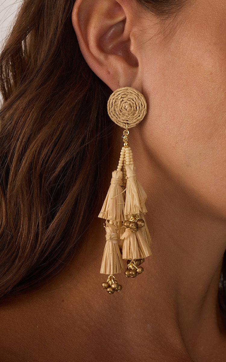 Beige Verdejar Straw Earrings