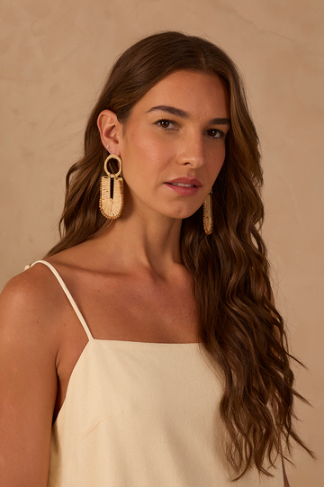 Beige Summery Straw Earrings