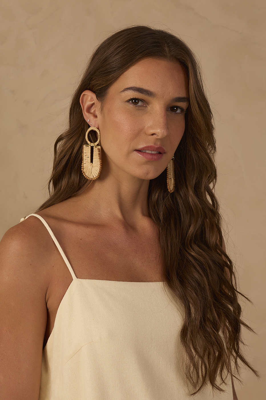 Beige Summery Straw Earrings