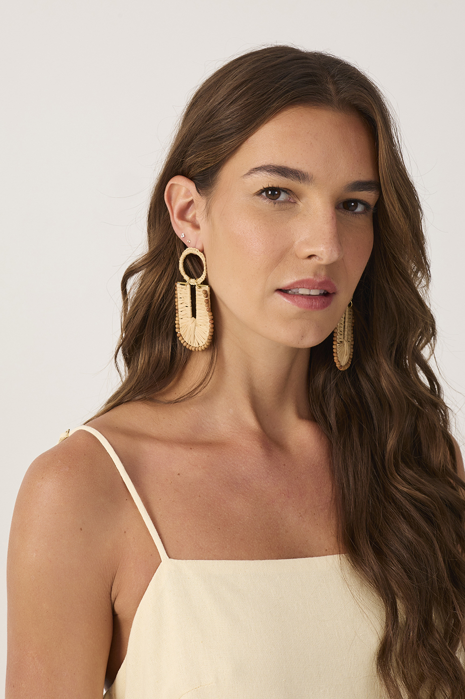 Beige Summery Straw Earrings