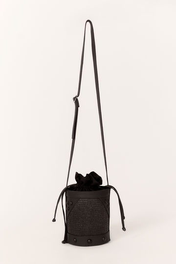 Straw Bucket Bag with Oversized Studs