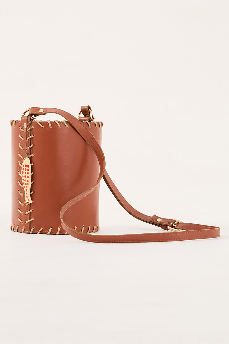 Brown Adjustable Strap Stitching Bucket Bag