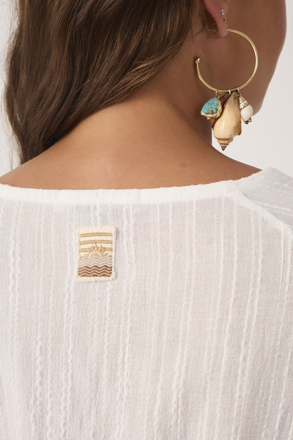 Off-White V Neck Front Ties Puff Sleeve Blouse