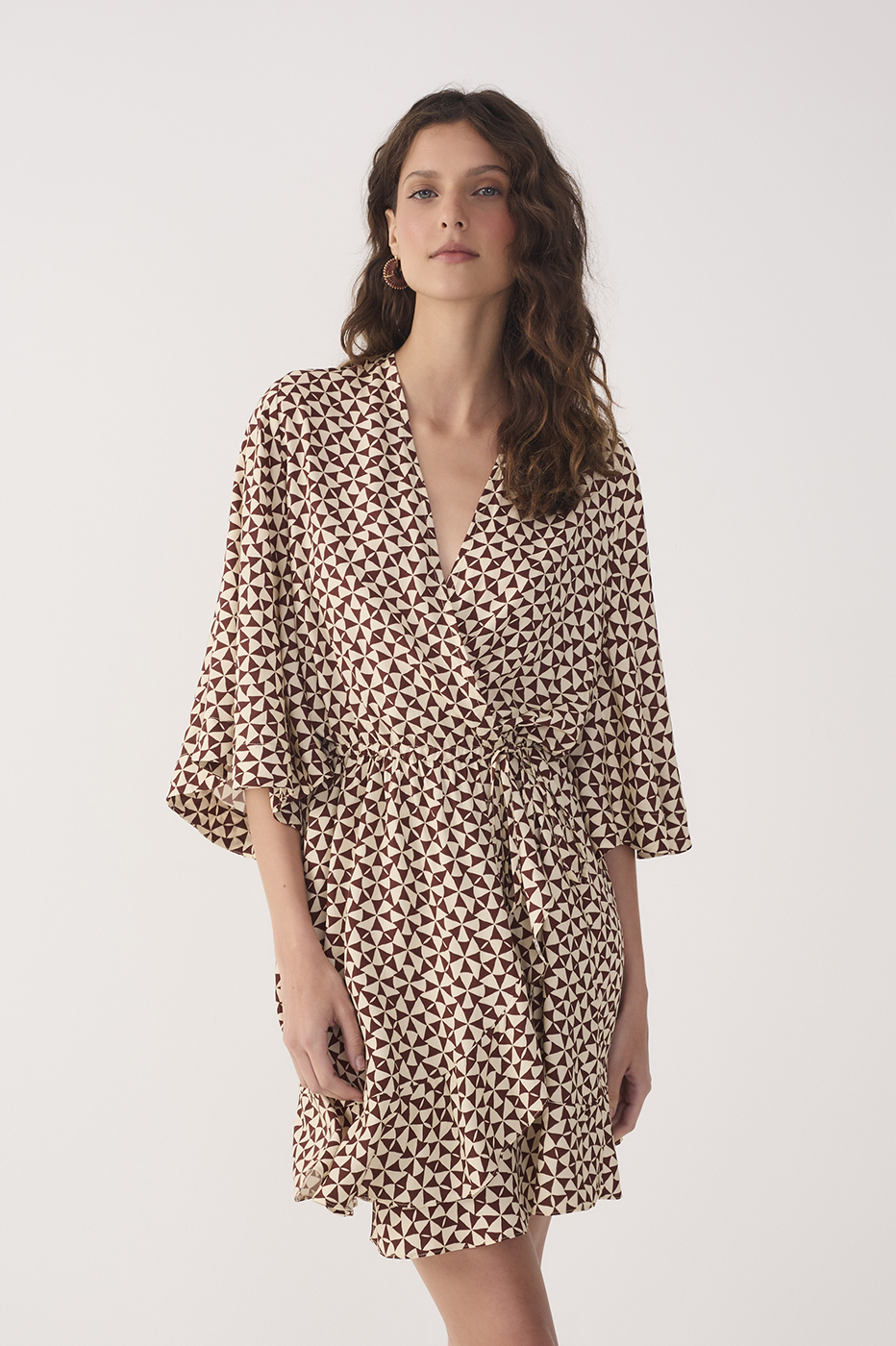 Beige Solar Drawstring Mini Dress