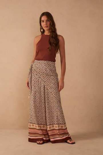 Beige Solst¨ªcio Wide-Leg Pants with Scarf