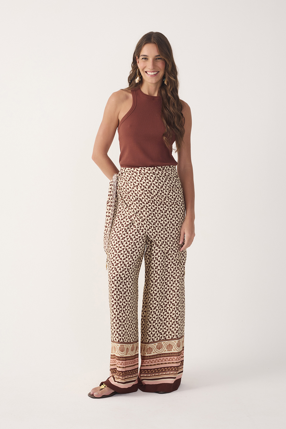 Beige Solst¨ªcio Wide-Leg Pants with Scarf