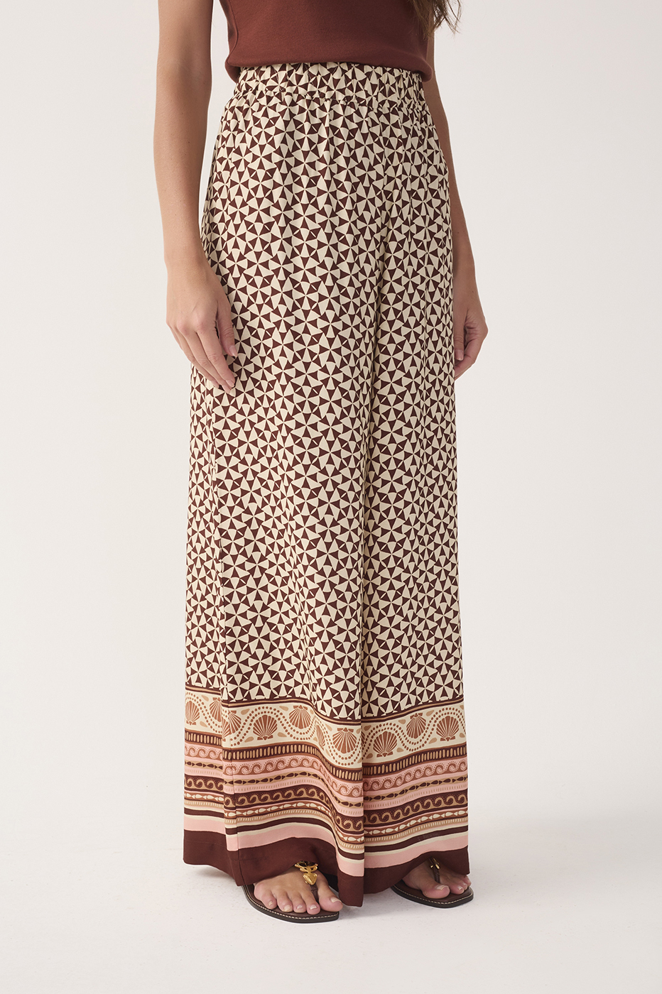 Beige Solst¨ªcio Wide-Leg Pants with Scarf