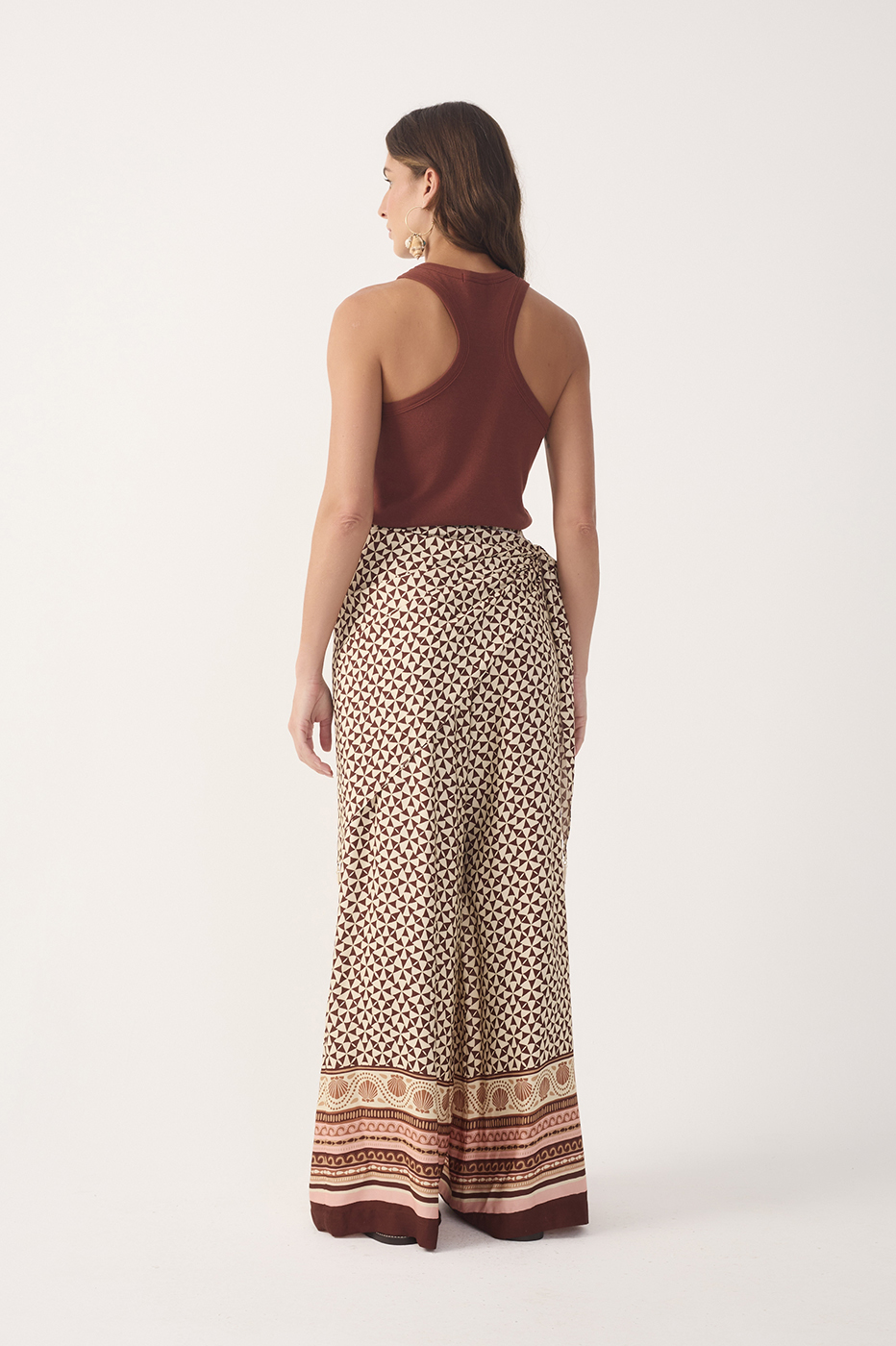 Beige Solst¨ªcio Wide-Leg Pants with Scarf