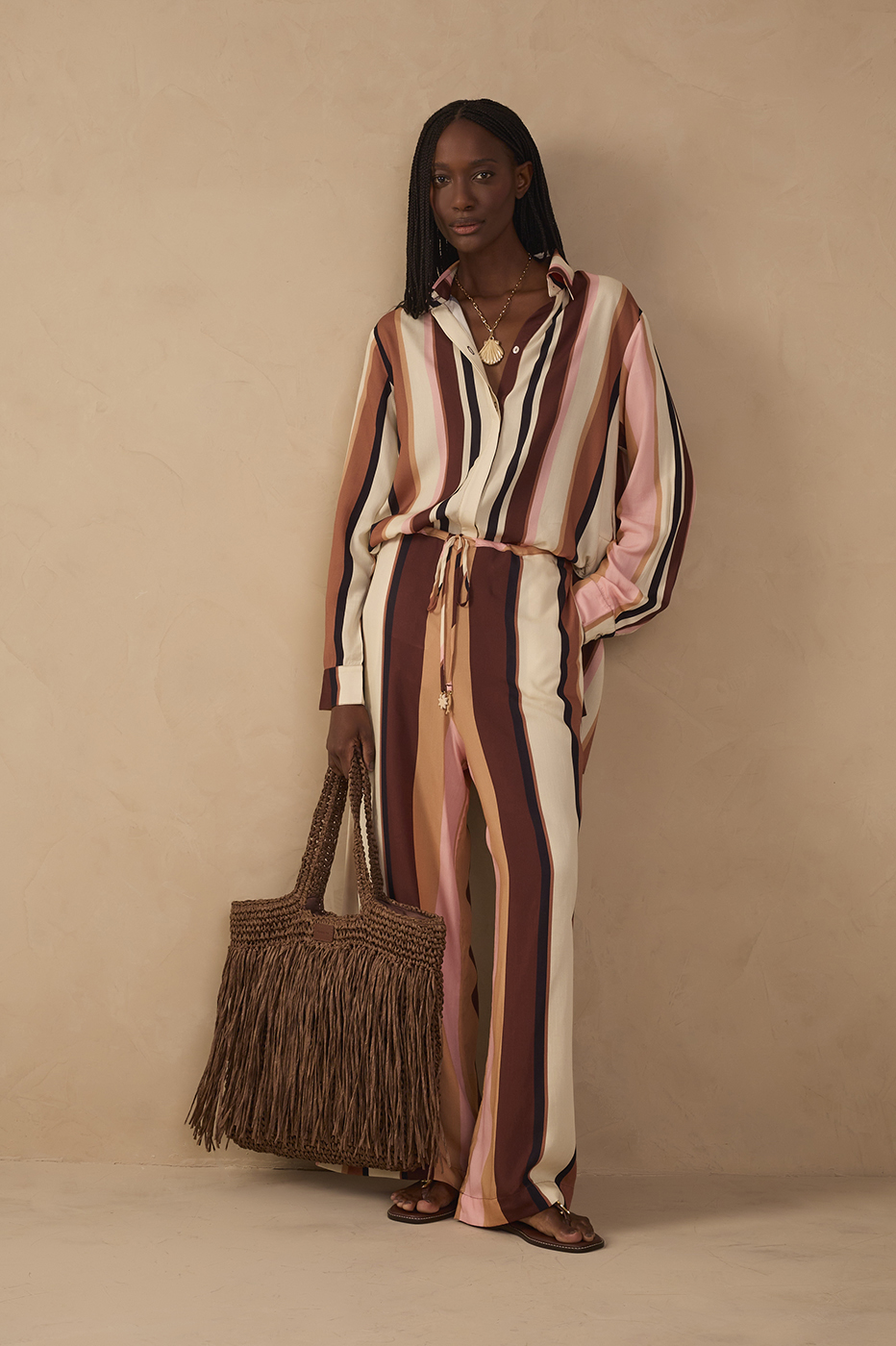 Multicolor Dunas Stripes Drawstring Flared Pants
