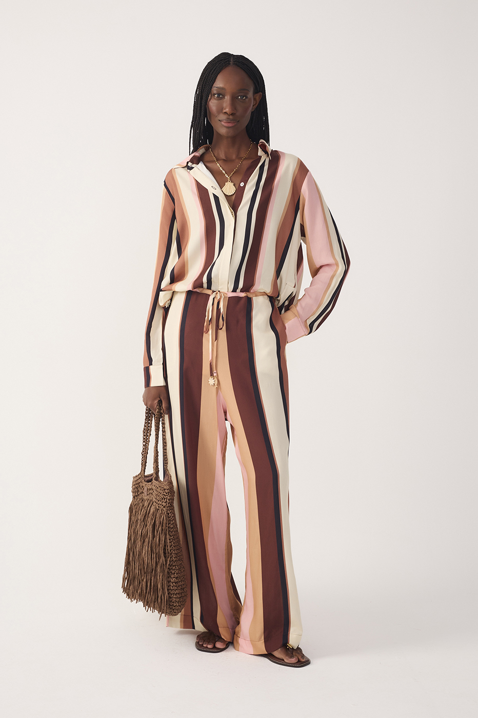 Multicolor Dunas Stripes Drawstring Flared Pants