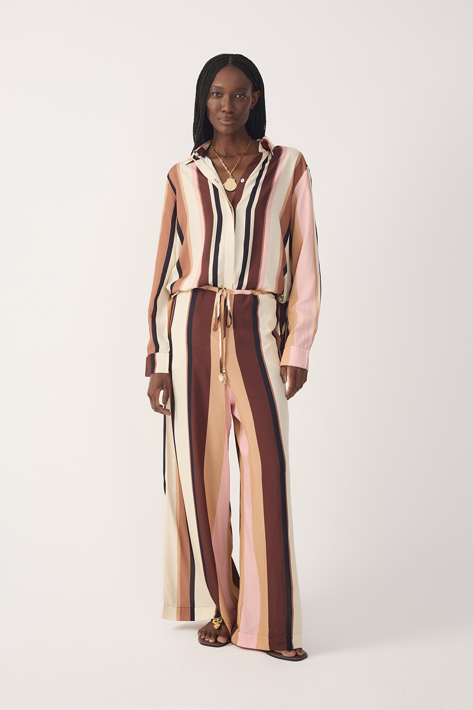Multicolor Dunas Stripes Drawstring Flared Pants
