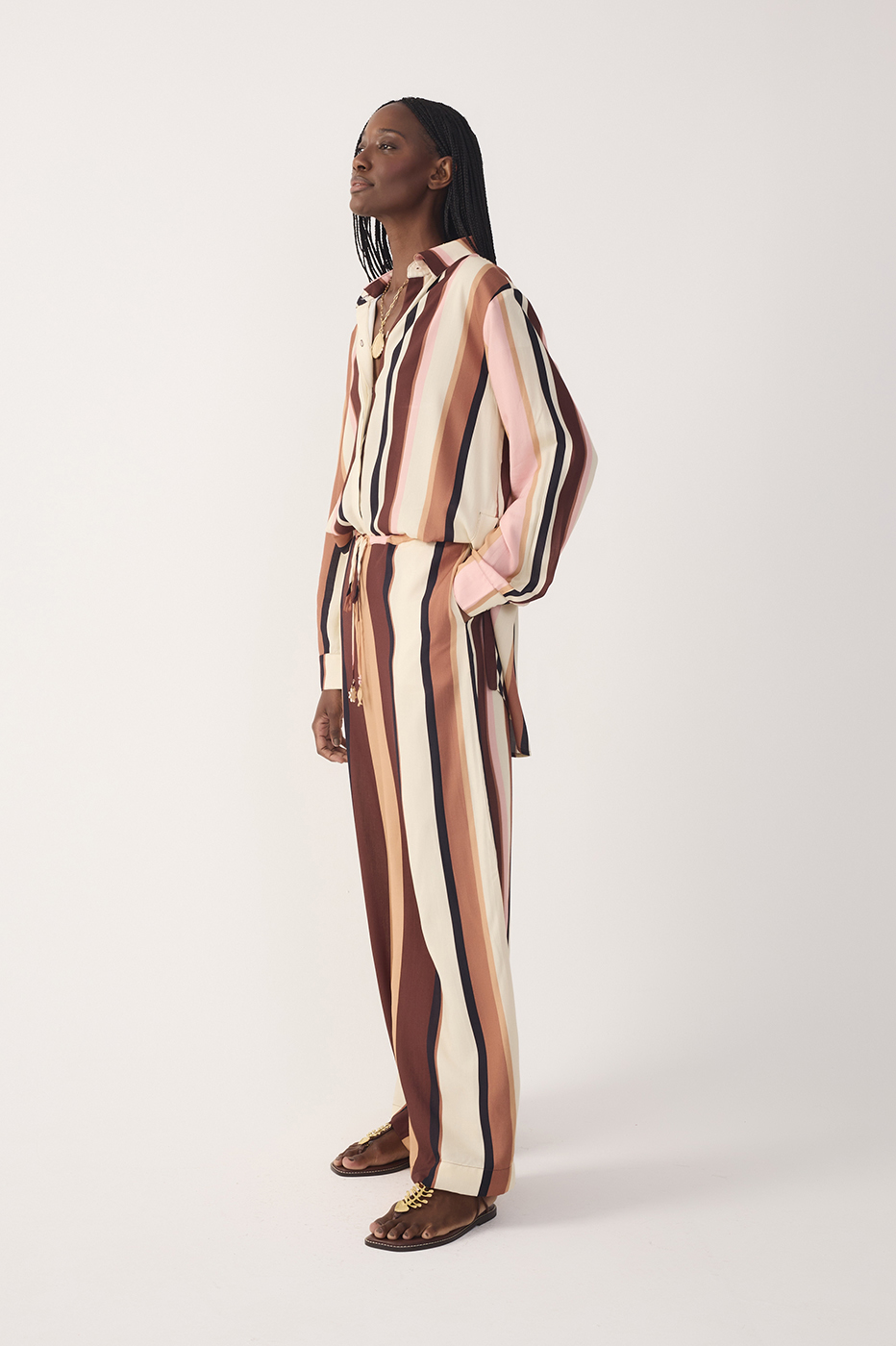 Multicolor Dunas Stripes Drawstring Flared Pants