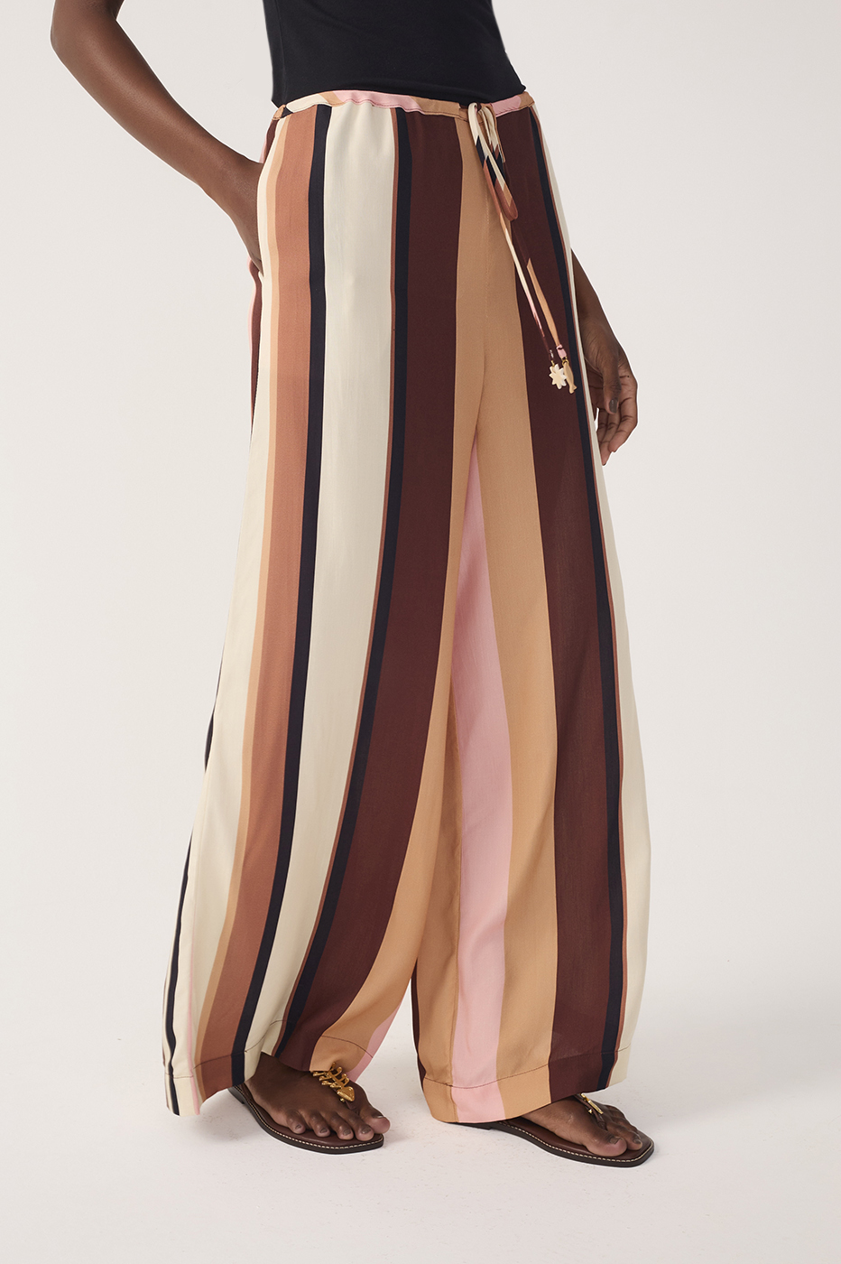 Multicolor Dunas Stripes Drawstring Flared Pants
