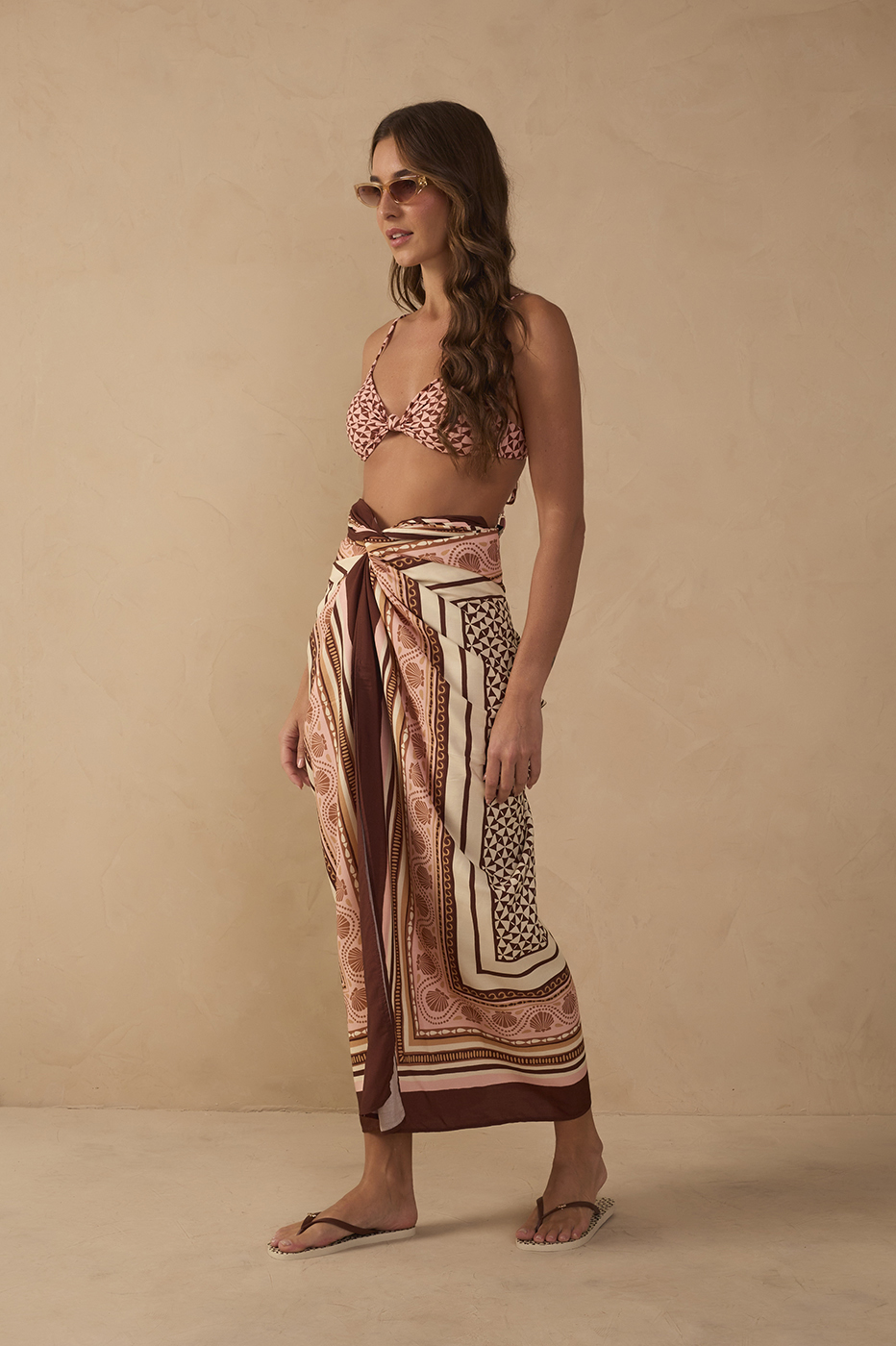 Pink Solar Front Knot Low Waist Top And Bottom Bikini Set