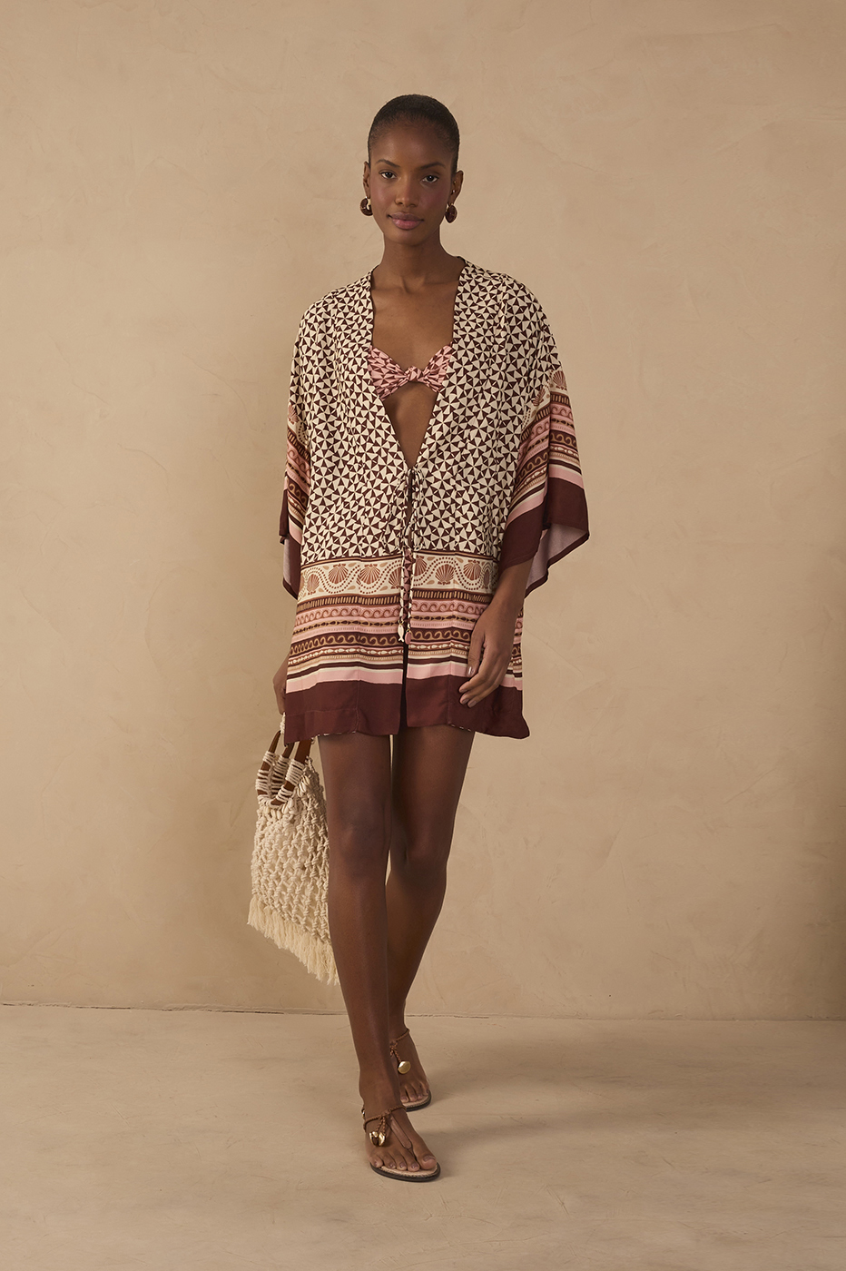 Multicolor Solsticio Front Ties Side Slit Kimono