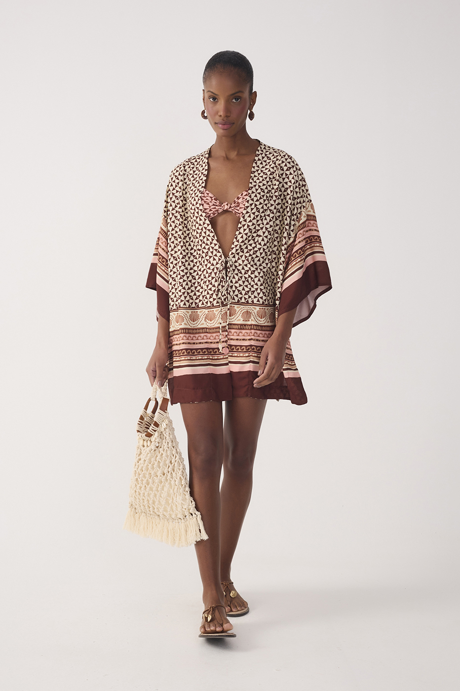 Multicolor Solsticio Front Ties Side Slit Kimono