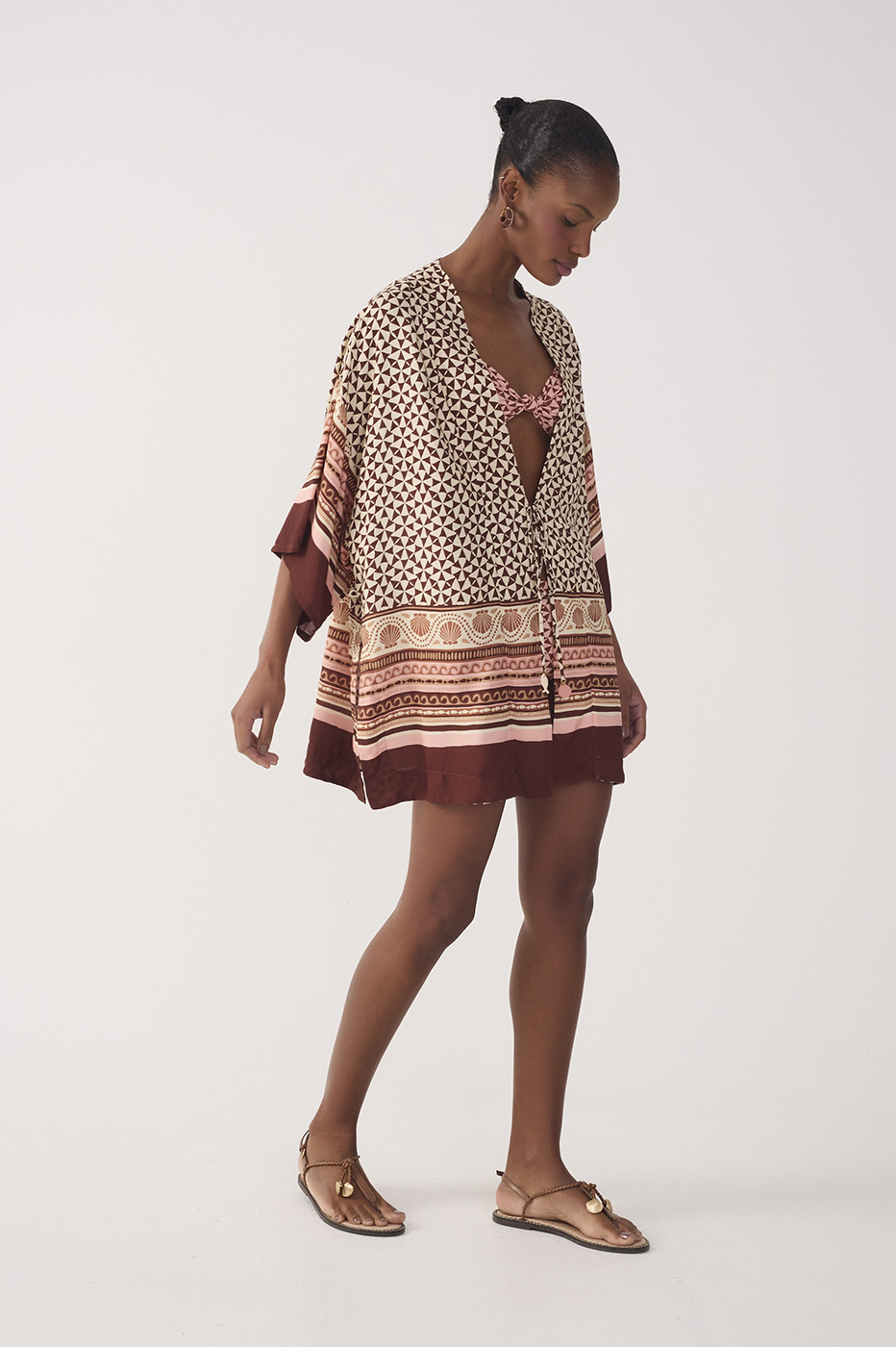 Multicolor Solsticio Front Ties Side Slit Kimono