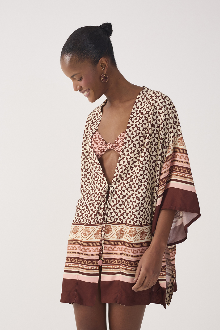 Multicolor Solsticio Front Ties Side Slit Kimono