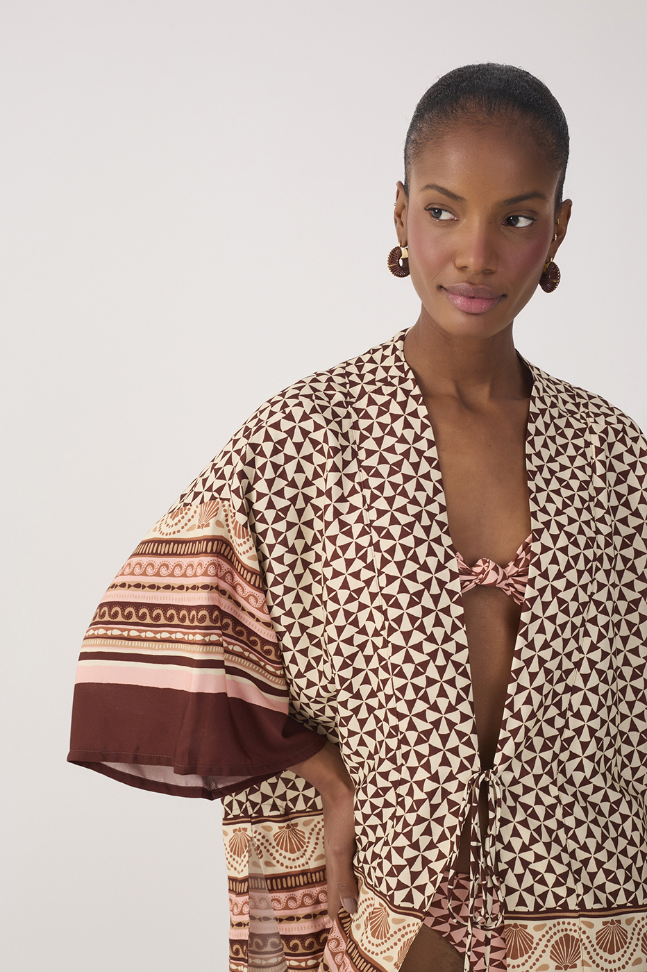 Multicolor Solsticio Front Ties Side Slit Kimono