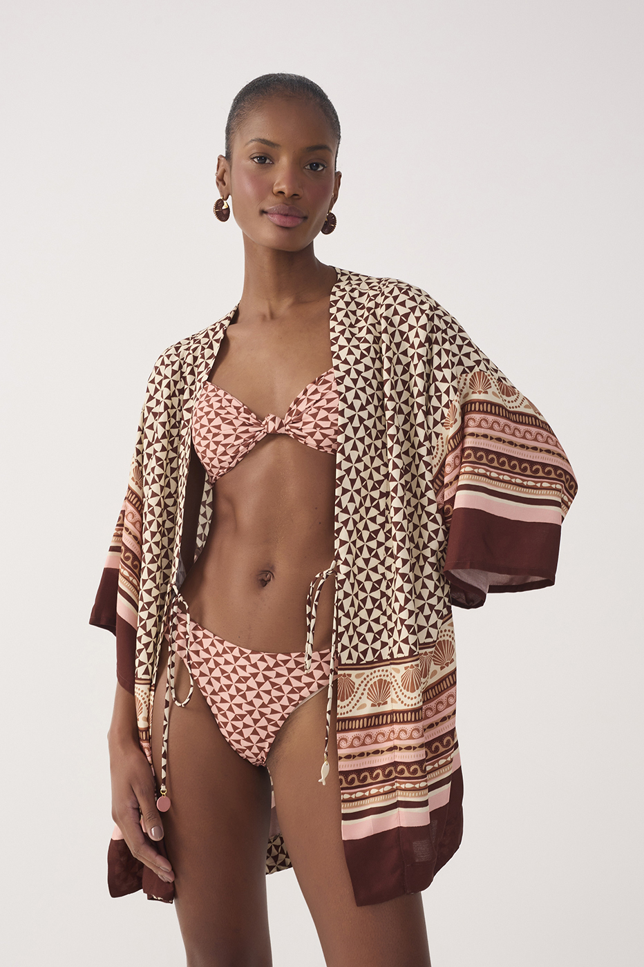 Multicolor Solsticio Front Ties Side Slit Kimono