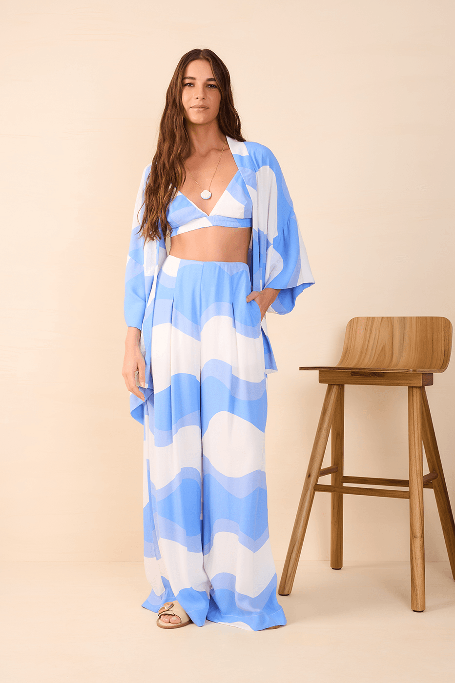 Fluir Print Crepe Kimono with Top