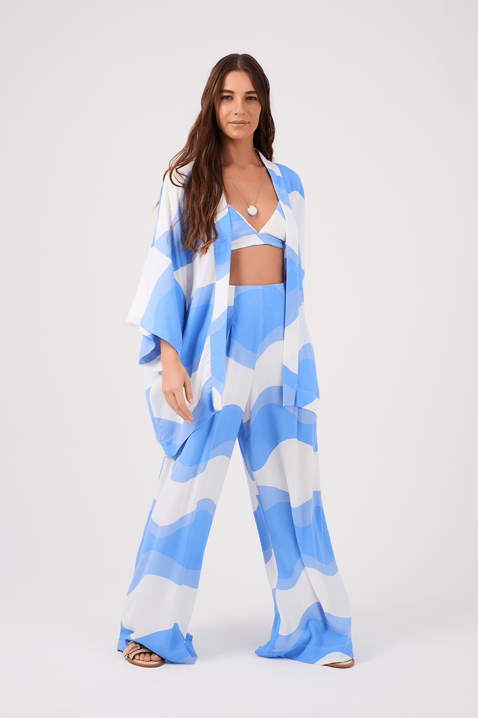Fluir Print Crepe Kimono with Top